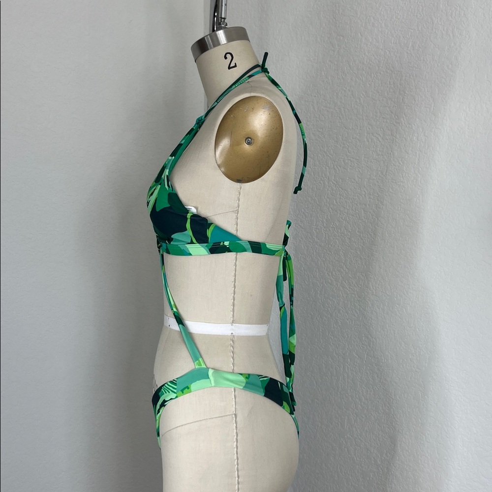ASOS Candypants Tropical Monstera Leaf Halter Cheeky X Cross Strap Swimsuit Bath - Picture 4 of 9